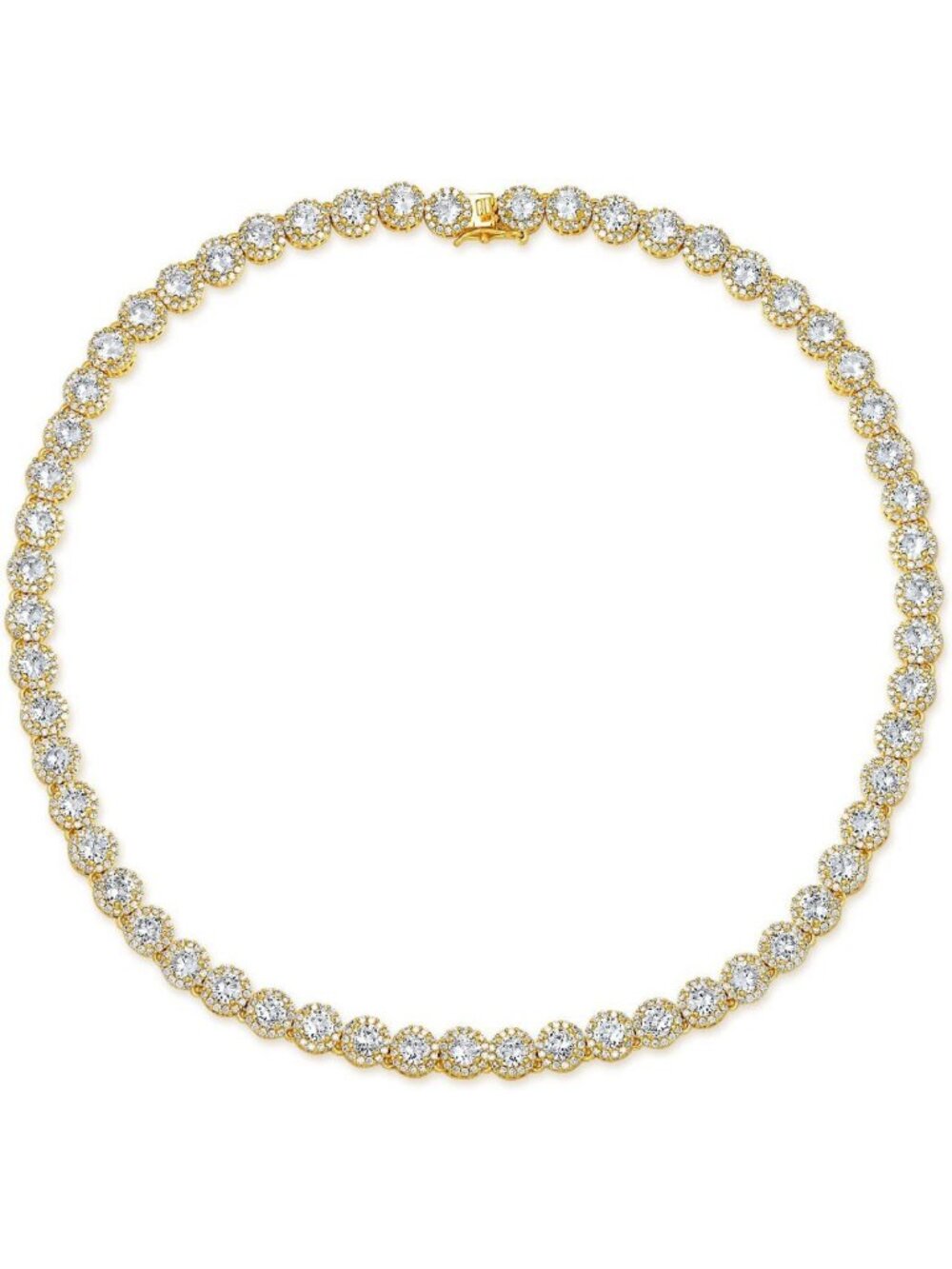 Elegant 18K White Gold Plated Halo Necklace with 5mm Round Cubic Zirconia